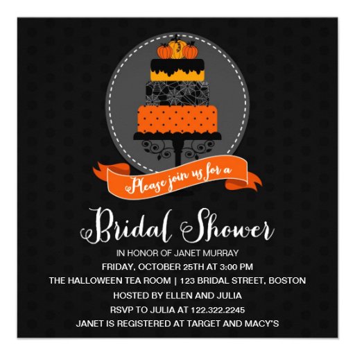 Elegant Halloween Cake Bridal Shower Announcements