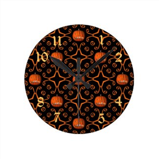 Elegant Halloween jack o lantern kaleidoscope Round Wall Clocks
