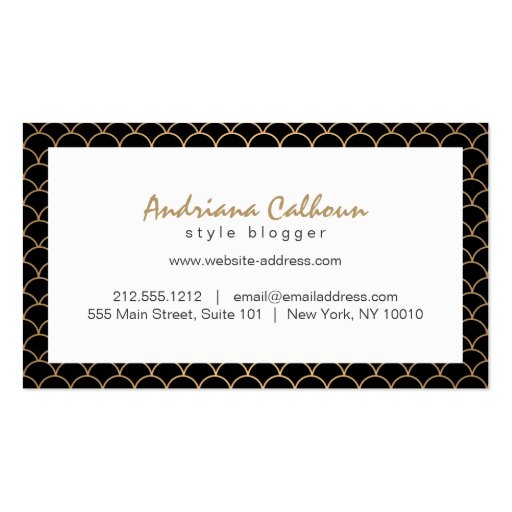 Elegant Handwritten Name with Art Deco Pattern Business Card (back side)