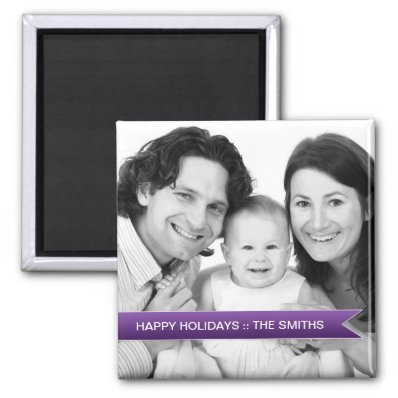 Elegant Happy Holidays Purple Ribbon Family Photo Refrigerator Magnet