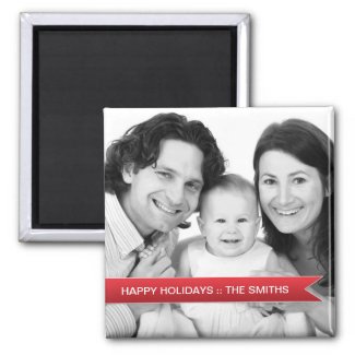 PERSONALIZE IT! Happy Holidays Red Ribbon Family Photo Refrigerator Magnet
