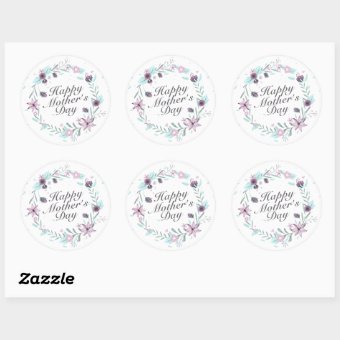 Elegant Happy Mother S Day Floral Wreath Sticker Zazzle