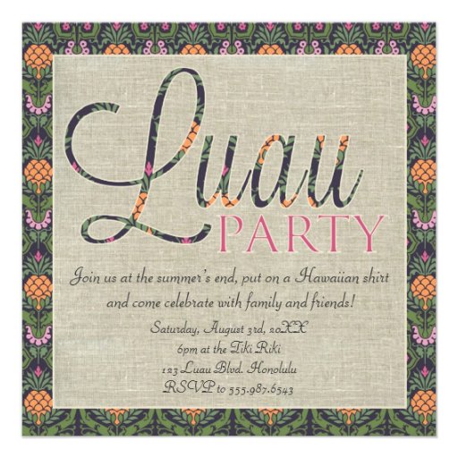 Elegant Hawaiian Tropical Luau Party Announcement (front side)