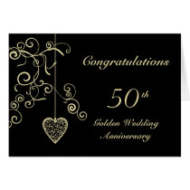 Elegant Heart Golden Wedding Anniversary Card