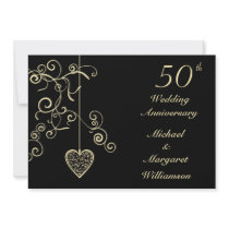 Elegant Heart Golden Wedding Anniversary Invitation