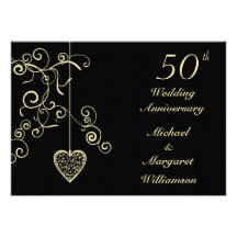 Elegant Heart Golden Wedding Anniversary Invitation