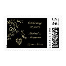 Elegant Heart Golden Wedding Anniversary Stamp