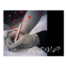 elegant hearts black white hands vintage RSVP Postcard