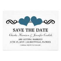 Elegant Hearts Save the Date Invite, Blue invitations