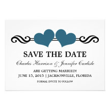 Elegant Hearts Save the Date Invite, Blue