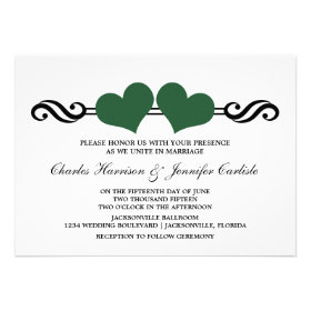 Elegant Hearts Wedding Invitation, Green