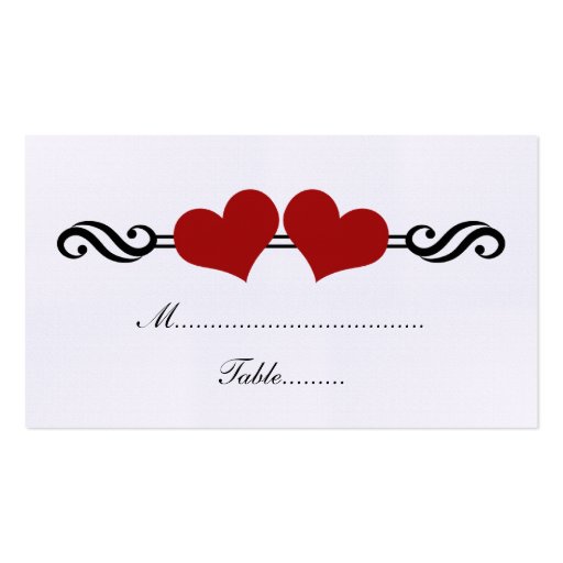 Elegant Hearts Wedding Place Card, Red Business Card Template