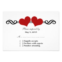 Elegant Hearts Wedding Response Card, Red invitations