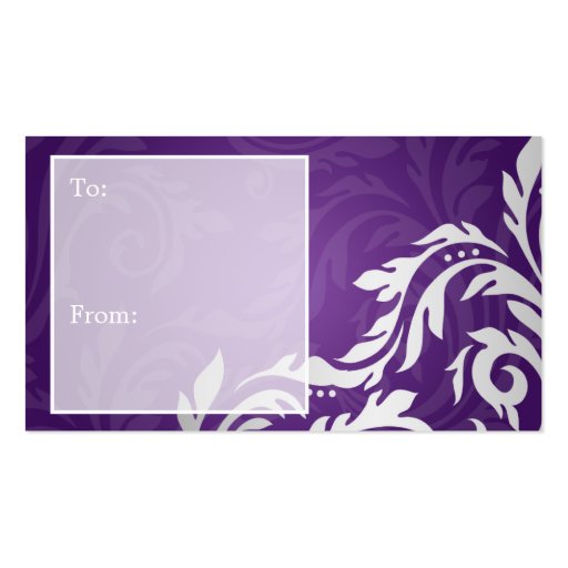 Elegant Holiday Gift Tag Swirly Flourish Purple Business Card (front side)