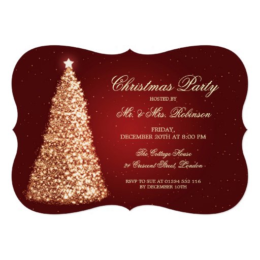 Elegant Holiday Party Gold Christmas Tree Red Announcements (front side)
