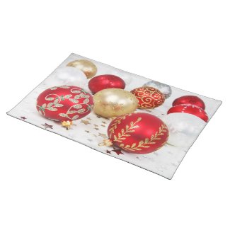 Elegant Holiday Placemats, Vintage Ornaments