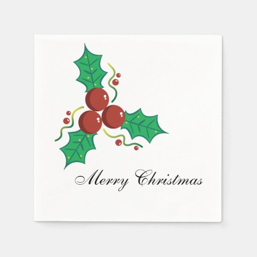 Elegant Holly Berries Merry Christmas Paper Napkin Zazzle