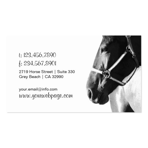 Elegant Horse Head White Business Card (back side)