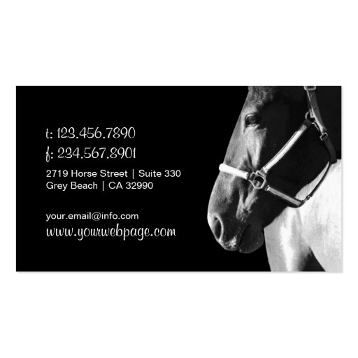 Elegant Horse Side Head Black Business Card (back side)