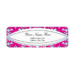 Elegant Hot Pink and Silver Embossed Damask Custom Return Address Labels