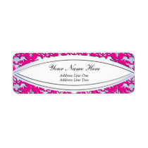 Elegant Hot Pink and Silver Embossed Damask Custom Return Address Labels