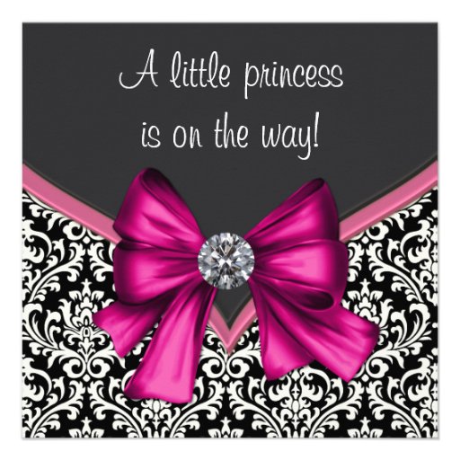 Elegant Hot Pink Black Damask Princess Baby Shower Invite