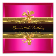 Elegant Hot Pink Black Gold Birthday Party Custom Invites