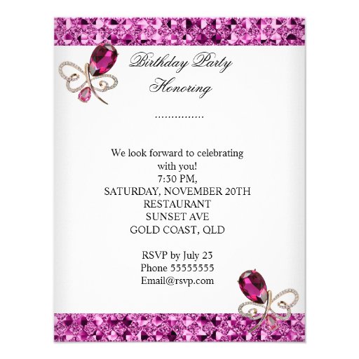 Elegant Hot Pink Glitter Jewel Birthday Party Announcement