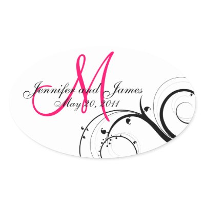 Elegant Hot Pink Swirl Monogram Wedding Stickers by monogramgallery