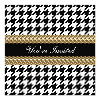Elegant Houndstooth Black White Gold Party Invite