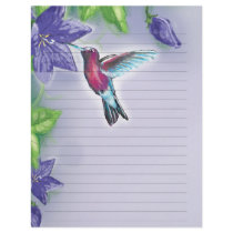 elegant hummingbird  purple flowers wedding letterhead