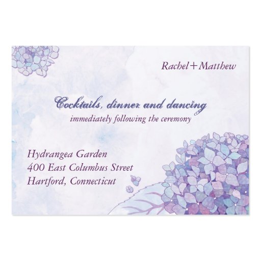 Elegant Hydrangea Wedding Reception (3.5x2.5) Business Cards (front side)