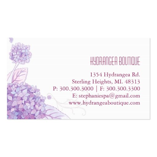 Elegant Hydrangeas Monogram Business Cards (back side)