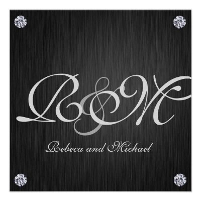 Elegant Initials with Diamonds Wedding Invites