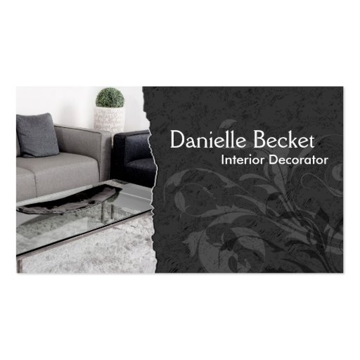 Elegant Interior Decorator Business Card Gray (front side)