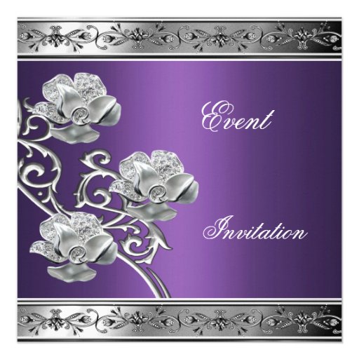 Elegant Invitation Purple Silver Floral Jewel