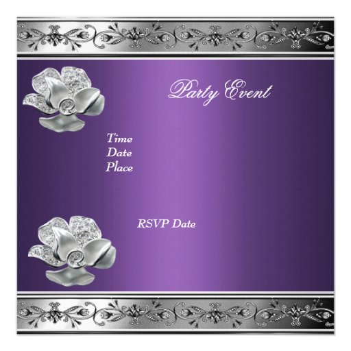 Elegant Invitation Purple Silver Floral Jewel