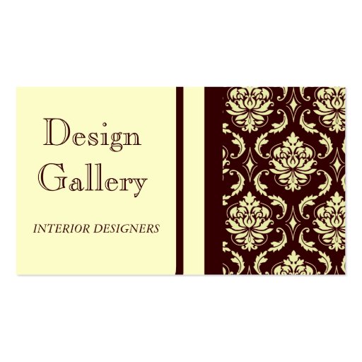 Elegant Ivory and Brown Damask Business Card (front side)