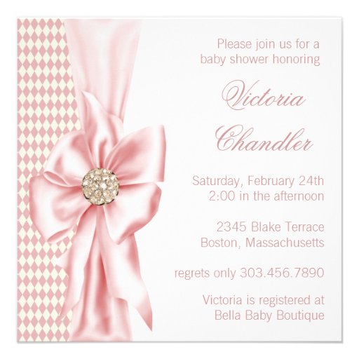 Elegant Ivory and Pink Baby Girl Shower Custom Announcement