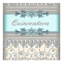 Elegant Ivory and Teal Blue Quinceanera Invitations