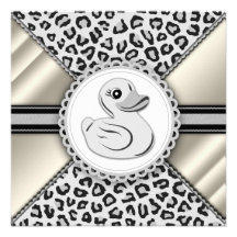 Elegant Ivory Black Rubber Duck Baby Shower Invites
