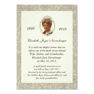 death announcement card damask ivory cards elegant invitation invitations postage zazzle