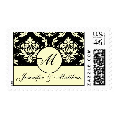 Elegant Ivory Damask Wedding Monogram Postage