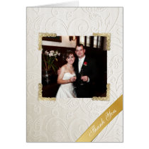 Elegant Ivory Damask Wedding Photo Thank You cards