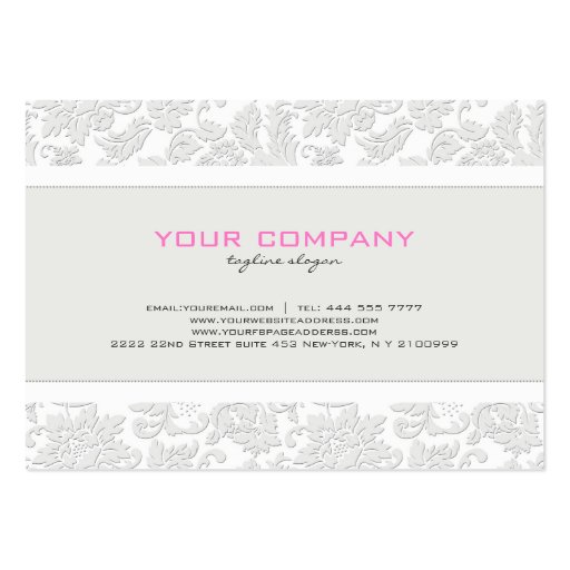 Elegant Ivory White Floral Damasks Embossed Effect Business Card (back side)