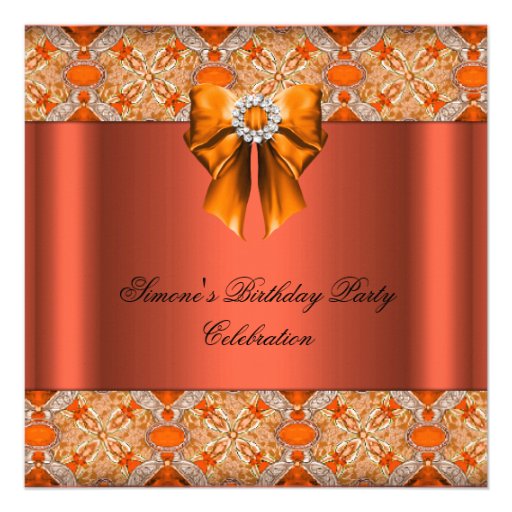 Elegant Jewelled Orange Bow Diamonds Party Announcement