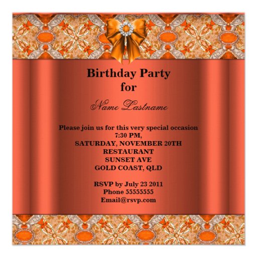 Elegant Jewelled Orange Bow Diamonds Party Announcement