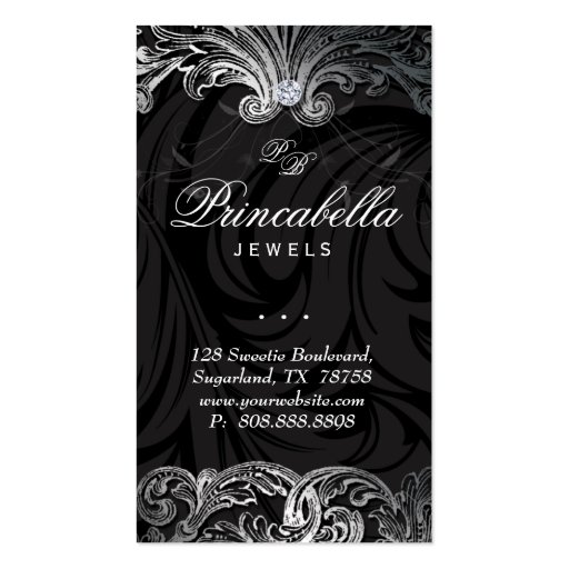 Elegant Jewelry Business Card Leaves Black Gold (front side)