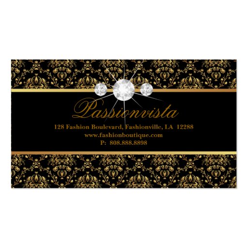 Elegant Jewelry Diamonds Gold Black Damask Business Card Template (front side)