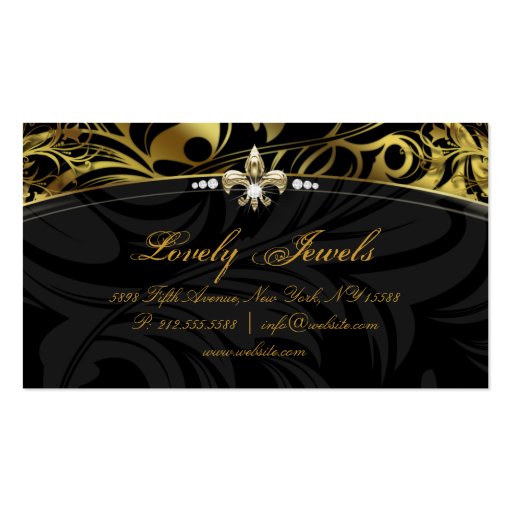 Elegant Jewelry Fashion Fleur de lis Black Gold Business Card Template (back side)